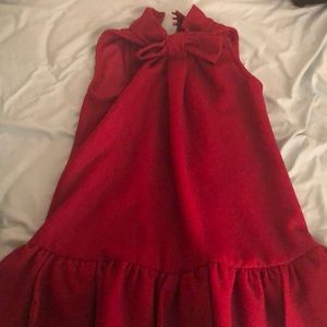 Red sweater dress with bow detail